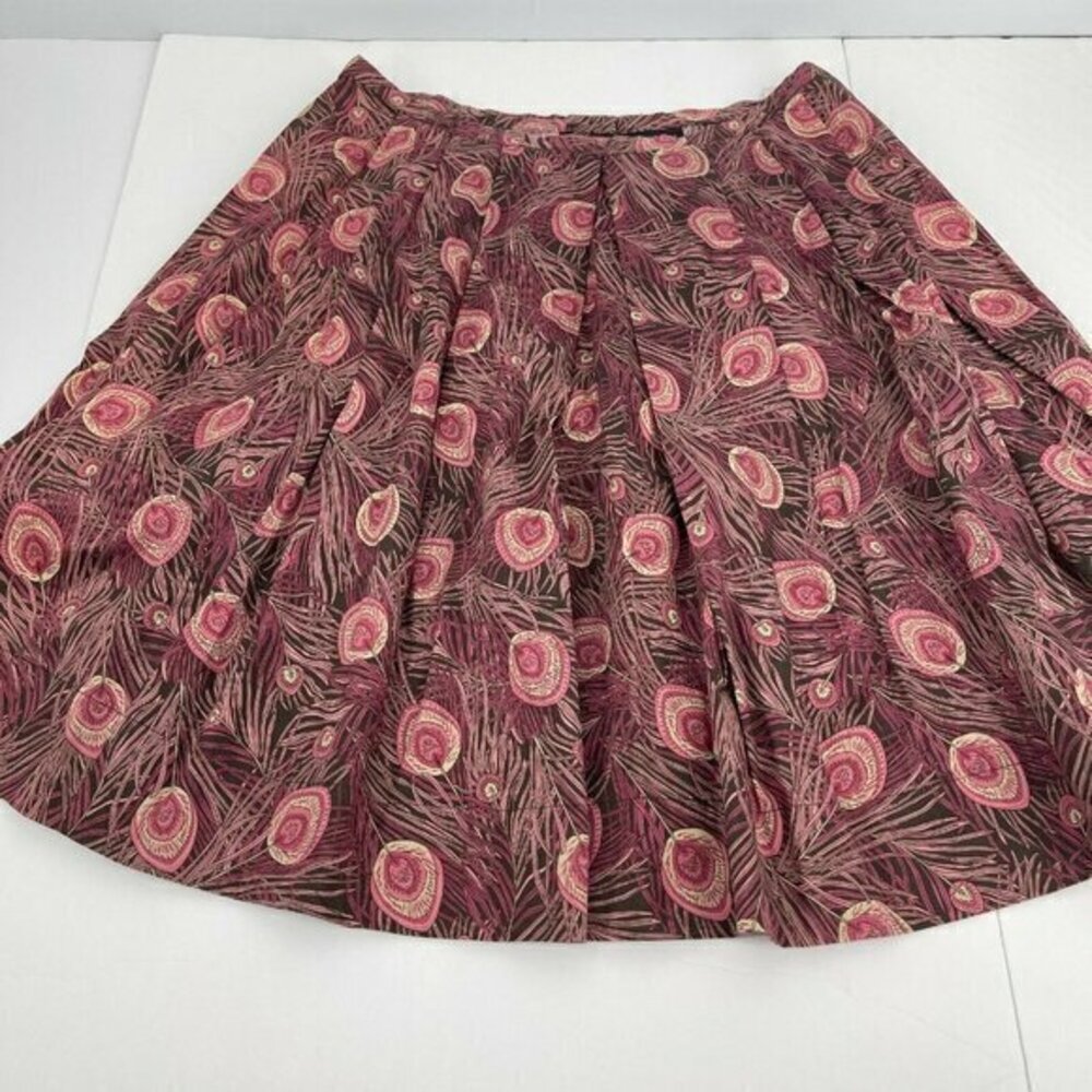 Context Skirt 16 Womens Purple Pink Floral Paisley Pleated Flare Cotton Zip